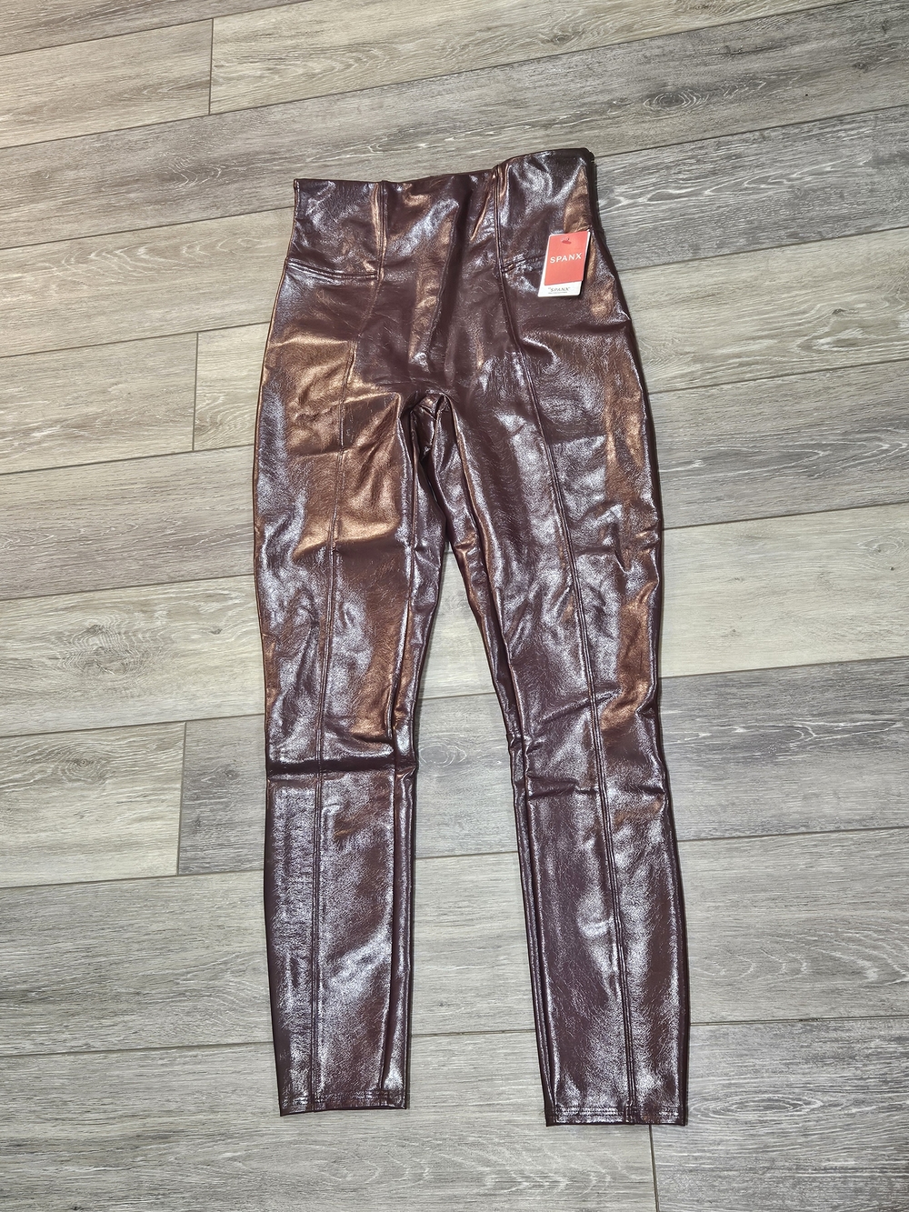 Spanx High-Waist Faux-Leather Leggings in Deep Burgundy Size Medium